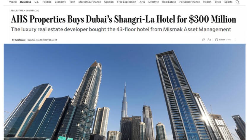 AHS Properties Buys Dubai’s Shangri-La Hotel for $300 Million